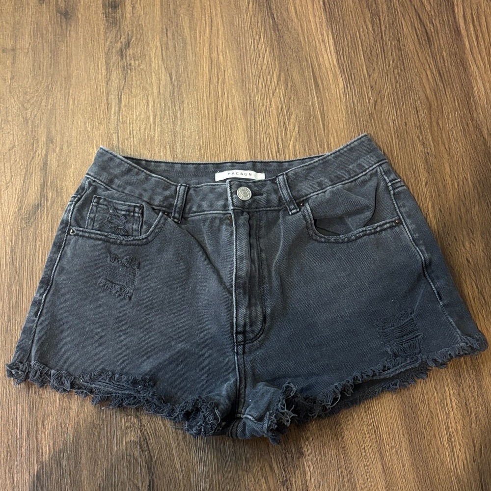 PacSun Black Frayed Hem Jean Shorts